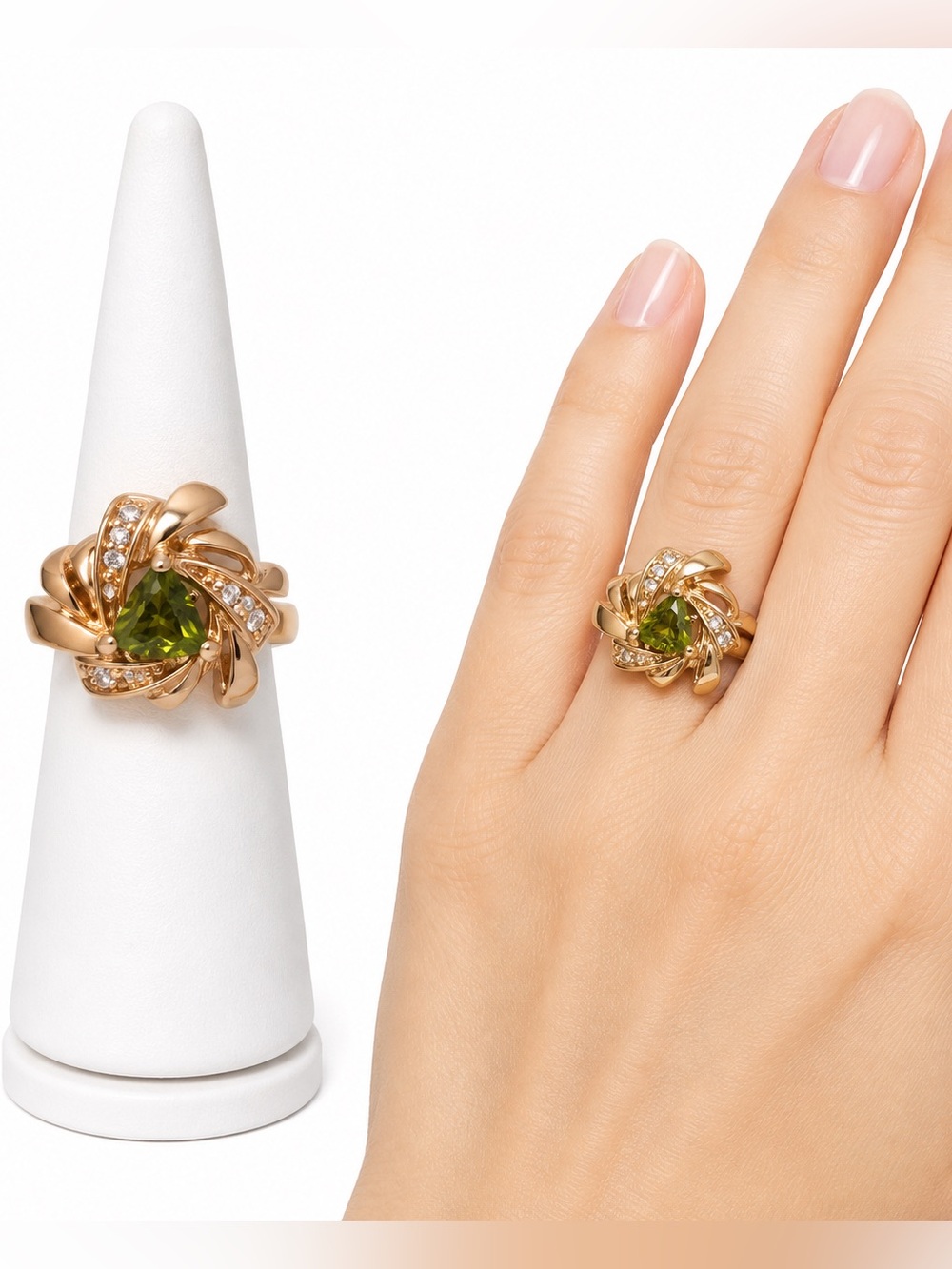 Green triangle gemstone ring size 6.75